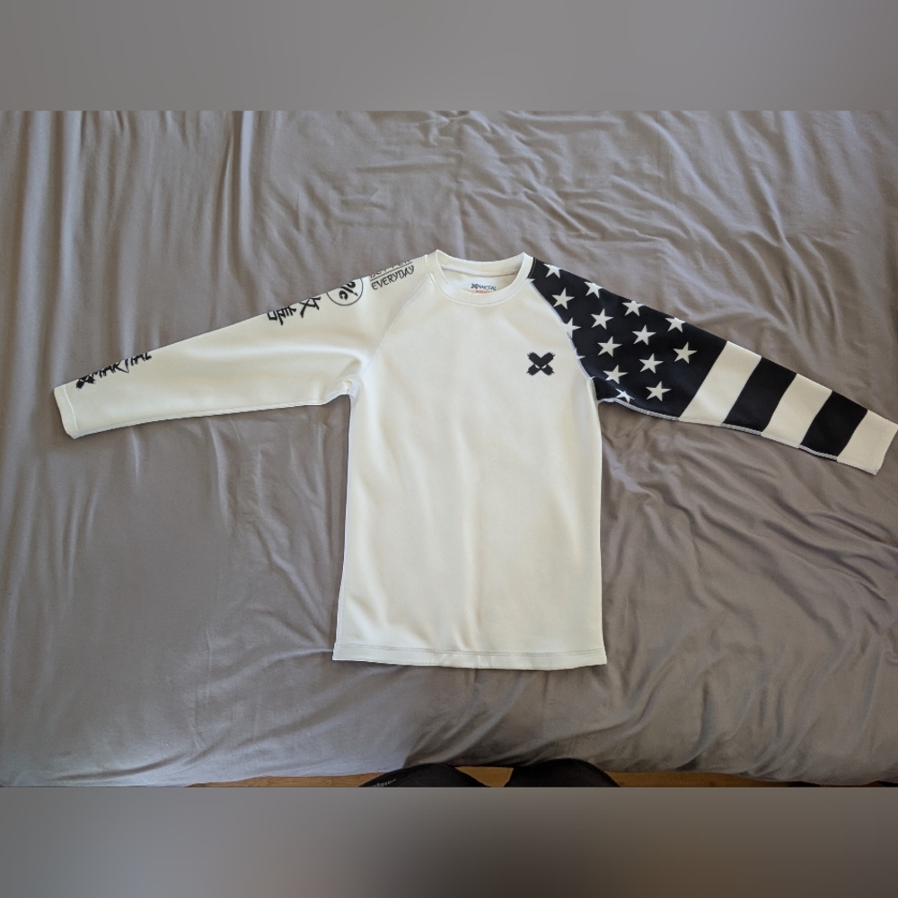White and Black Long Sleeve Shirt with Star Pattern